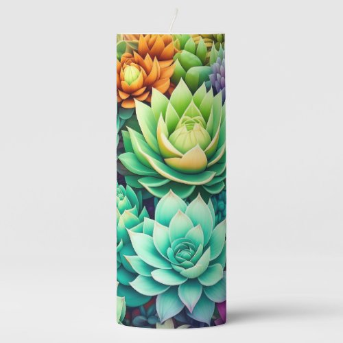 Colorful Succulents Collage Pillar Candle