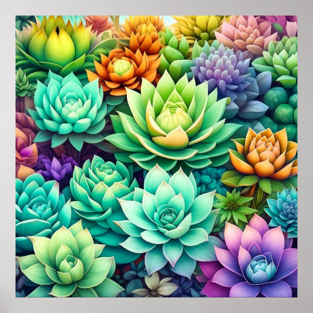 Colorful Succulents Collage Poster (Front)