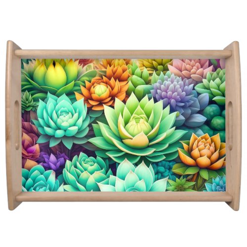 Colorful Succulents Collage Serving Tray