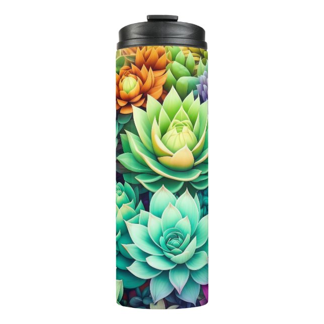 Colorful Succulents Collage Thermal Tumbler (Front)