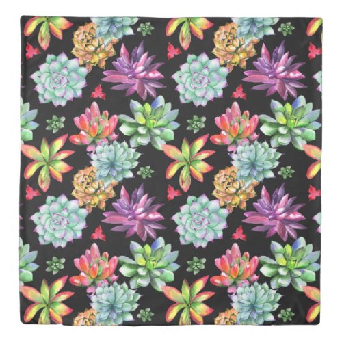 Colorful Succulents Duvet Cover