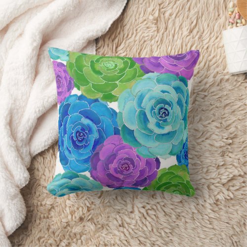 Colorful Succulents Pattern  Throw Pillow