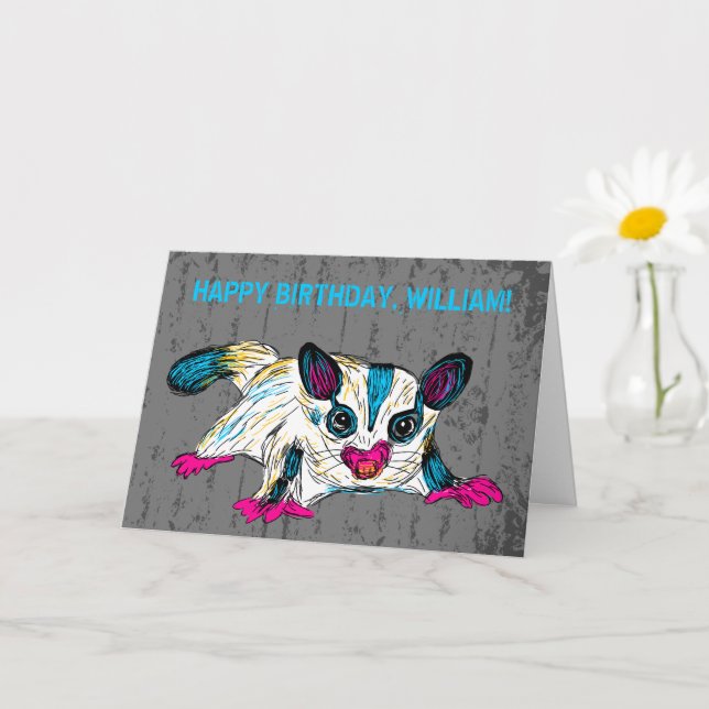 Colorful Sugar Glider Modern Art Personalized Card (Small Plant)
