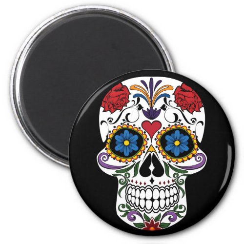 Colorful Sugar Skull 2 Inch Round Magnet