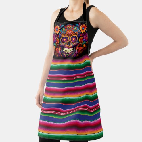 Colorful Sugar Skull Add Name Day of the Dead Apron