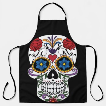 Colorful Sugar Skull All-over Print Apron by bestgiftideas at Zazzle