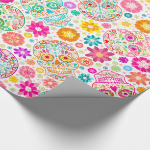 Colorful Sugar Skull and Flower Fiesta Gift Wrap