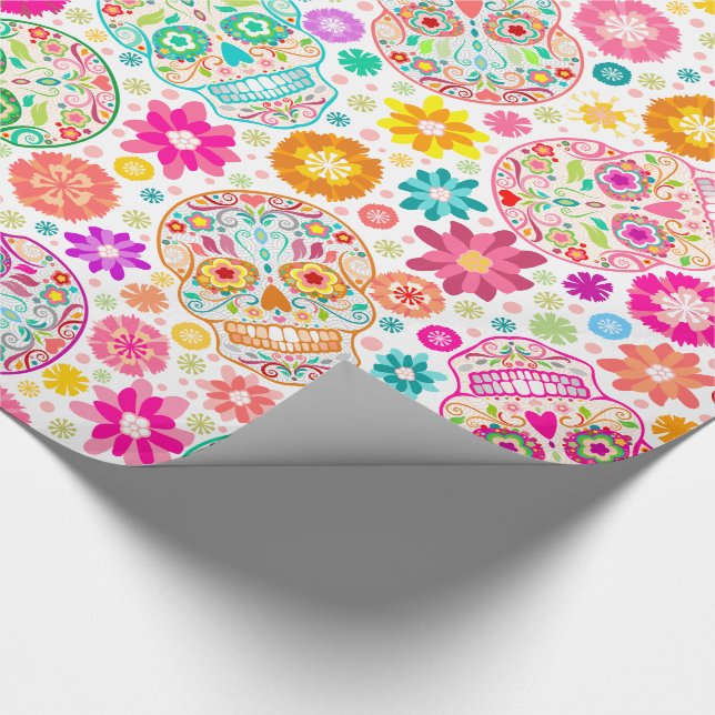 Colorful Sugar Skull and Flower Fiesta Gift Wrap (Corner)