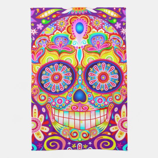 Colorful Sugar Skull Art Kitchen Towel