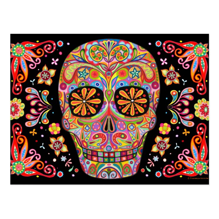 Colorful Sugar Skull Art Postcard