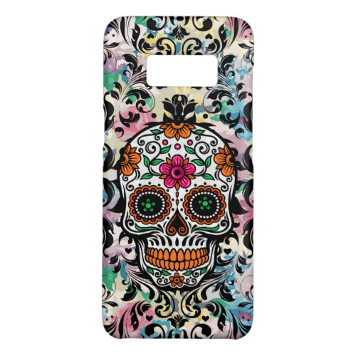 Colorful Sugar Skull  Black Swirls Case_Mate Samsung Galaxy S8 Case