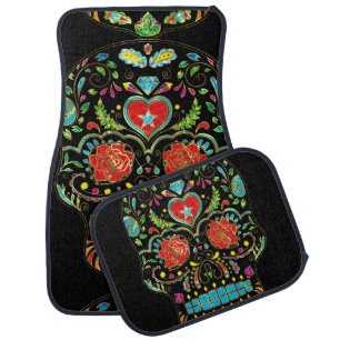 Colorful Sugar Skull Car Mat
