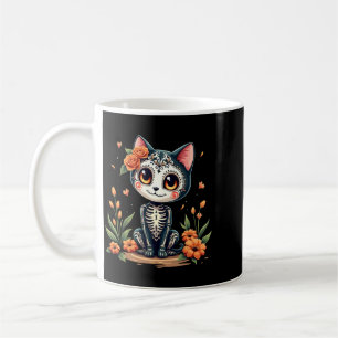 Colorful Sugar Skull Cat Mexican Halloween Coffee Mug
