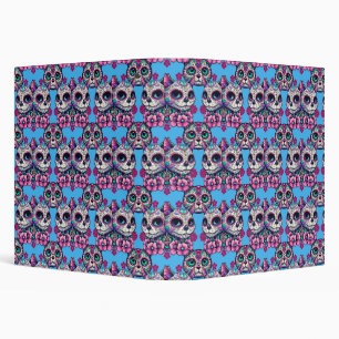 Colorful Sugar Skull Cat Pattern 3 Ring Binder