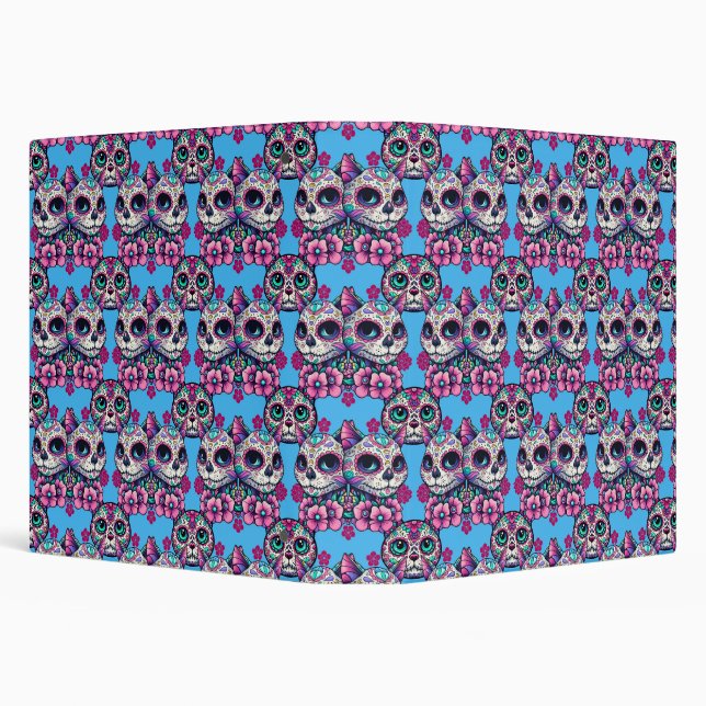 Colorful Sugar Skull Cat Pattern 3 Ring Binder (Background)
