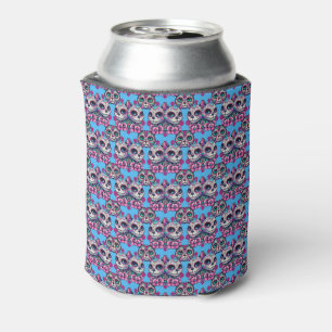 Colorful Sugar Skull Cat Pattern Can Cooler