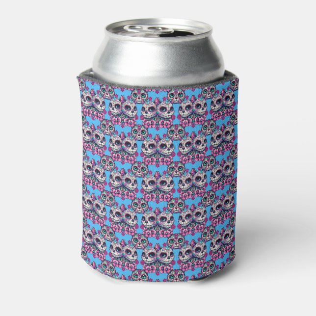 Colorful Sugar Skull Cat Pattern Can Cooler (Can Back)