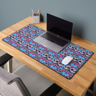 Colorful Sugar Skull Cat Pattern Desk Mat