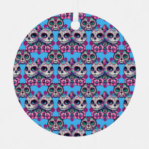 Colorful Sugar Skull Cat Pattern Metal Ornament