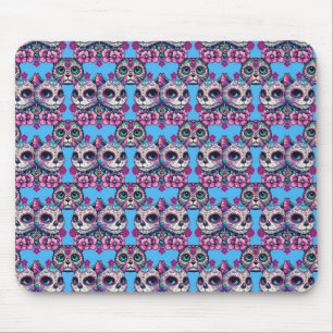 Colorful Sugar Skull Cat Pattern Mouse Pad