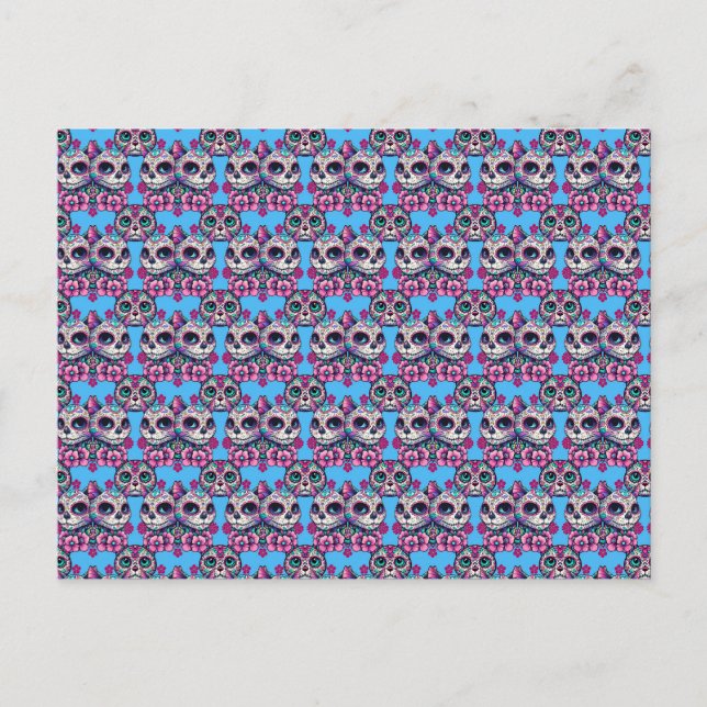 Colorful Sugar Skull Cat Pattern Postcard (Front)