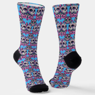 Colorful Sugar Skull Cat Pattern Socks