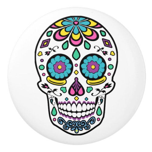 Colorful Sugar Skull Ceramic Knob