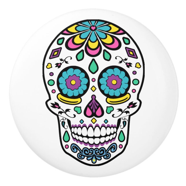 Colorful Sugar Skull Ceramic Knob (Front)