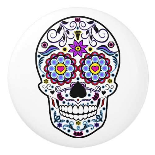 Colorful Sugar Skull Ceramic Knob