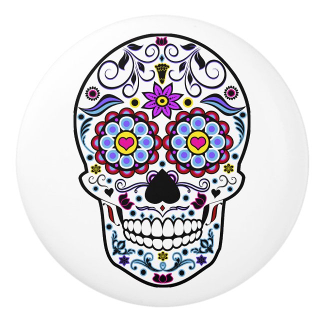 Colorful Sugar Skull Ceramic Knob (Front)