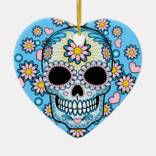 Colorful Sugar Skull Ceramic Ornament