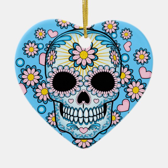 Colorful Sugar Skull Ceramic Ornament (Front)