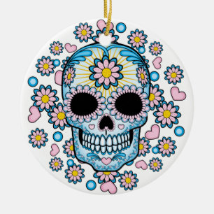 Colorful Sugar Skull Ceramic Ornament