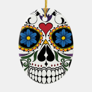 Colorful Sugar Skull Ceramic Ornament