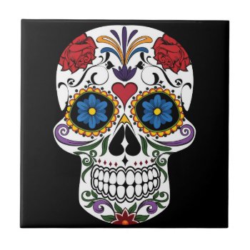 Colorful Sugar Skull Ceramic Tile by bestgiftideas at Zazzle