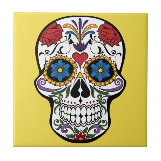 Colorful Sugar Skull Ceramic Tile | Zazzle.com