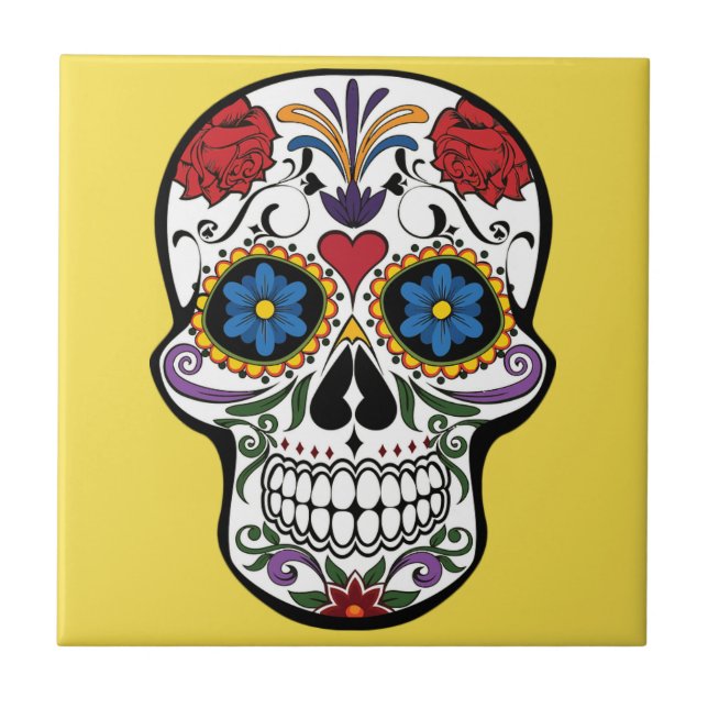 Colorful Sugar Skull Ceramic Tile (Front)