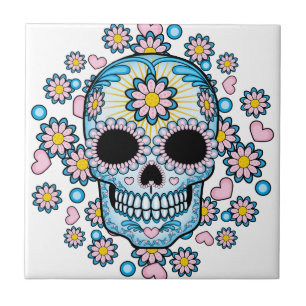 Colorful Sugar Skull Ceramic Tile