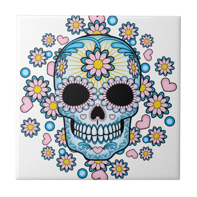 Colorful Sugar Skull Ceramic Tile (Front)