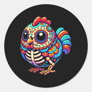 Colorful Sugar Skull Chicken Día De Los Muertos Classic Round Sticker