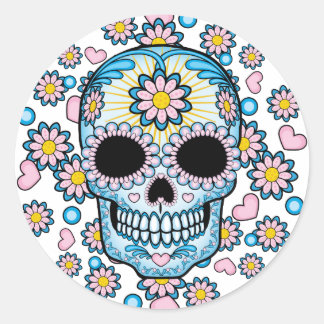 Colorful Sugar Skull Classic Round Sticker