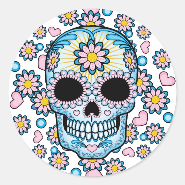 Colorful Sugar Skull Classic Round Sticker (Front)