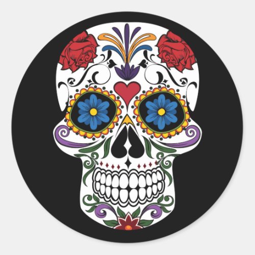 Colorful Sugar Skull Classic Round Sticker