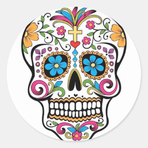 Colorful Sugar Skull Classic Round Sticker