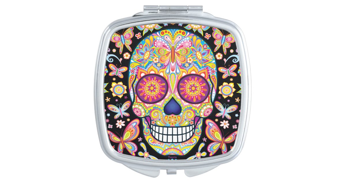 Colorful Sugar Skull Compact Mirror Zazzle Com