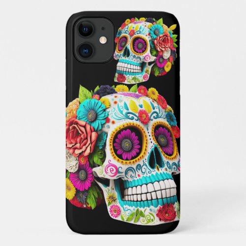 Colorful Sugar Skull Day of the Dead Calaveras iPhone 11 Case