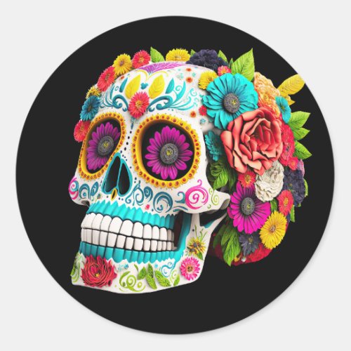 Colorful Sugar Skull Day of the Dead Calaveras Classic Round Sticker