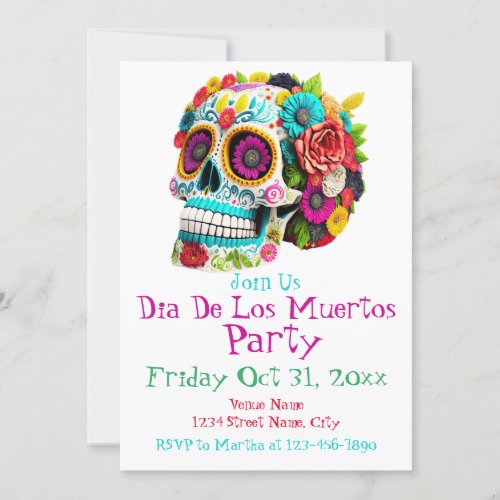 Colorful Sugar Skull Day of the Dead Calaveras Invitation