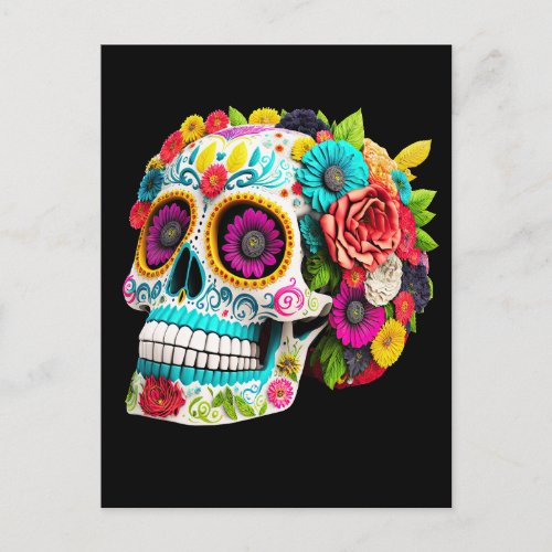 Colorful Sugar Skull Day of the Dead Calaveras Postcard