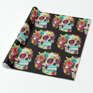 Colorful Sugar Skull Day of the Dead Calaveras Wrapping Paper
